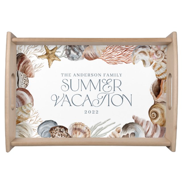 Tropical warm sea shell summer vacation family ser serving tray (Front)