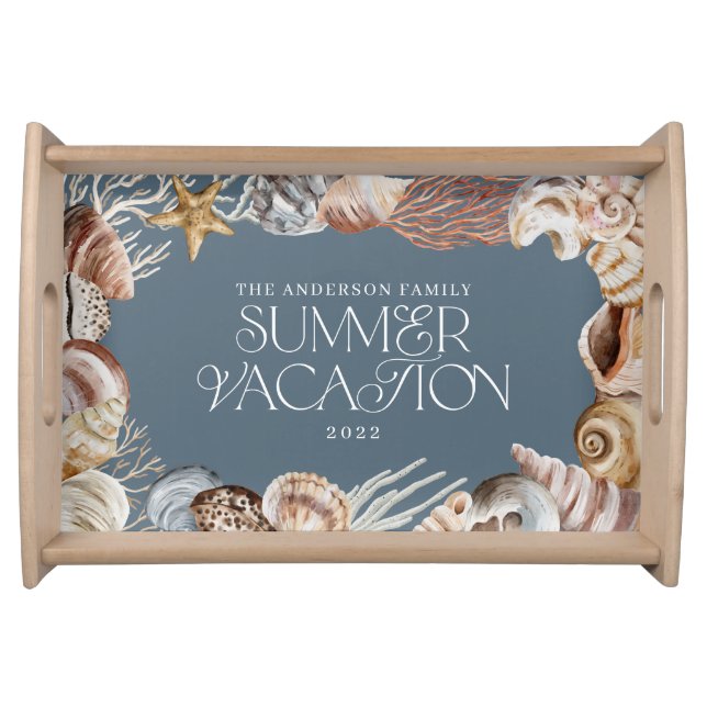 Tropical warm sea shell summer vacation family serving tray (Front)