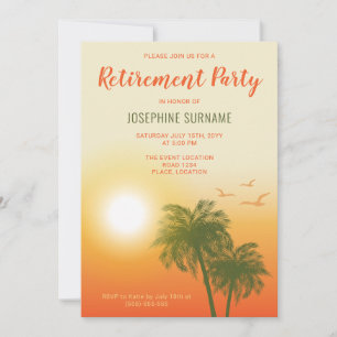 Tropical Warm Sunset Palm Trees Retirement Party Invitation