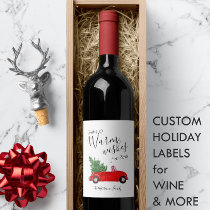 Tropical Warm Wishes Vintage Car + Christmas Tree Wine Label