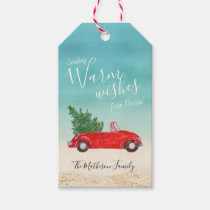 Tropical Warm Wishes #Vintage Red Car #Christmas Gift Tags