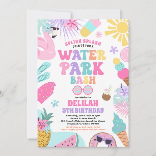  Tropical Water Park Summer Birthday Party Invitation