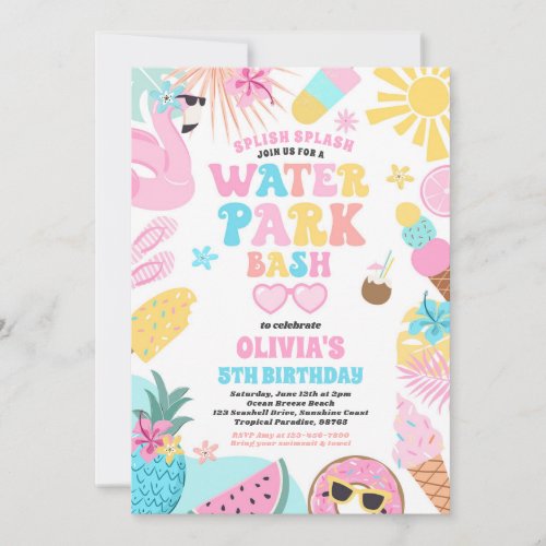 Tropical Water Park Summer Birthday Party Invitation