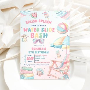 Tropical Water Slide Summer Birthday Party Invitation
