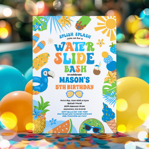  Tropical Water Slide Summer Birthday Party Invitation