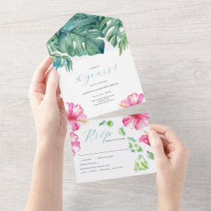 Tropical Watercolor 50th Wedding Anniversary All In One Invitation