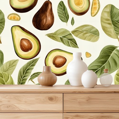 Tropical Watercolor Avocado Pattern Wallpaper