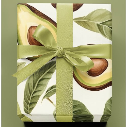 Tropical Watercolor Avocado Pattern Wrapping Paper