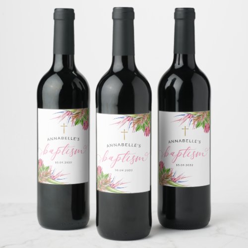 Tropical Watercolor Baptism  Wine Label