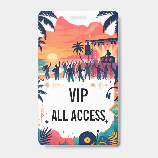 Tropical Watercolor Beach DJ Party VIP Badge