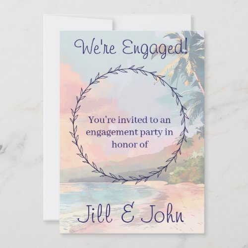 Tropical Watercolor Beach Engagement Invitation