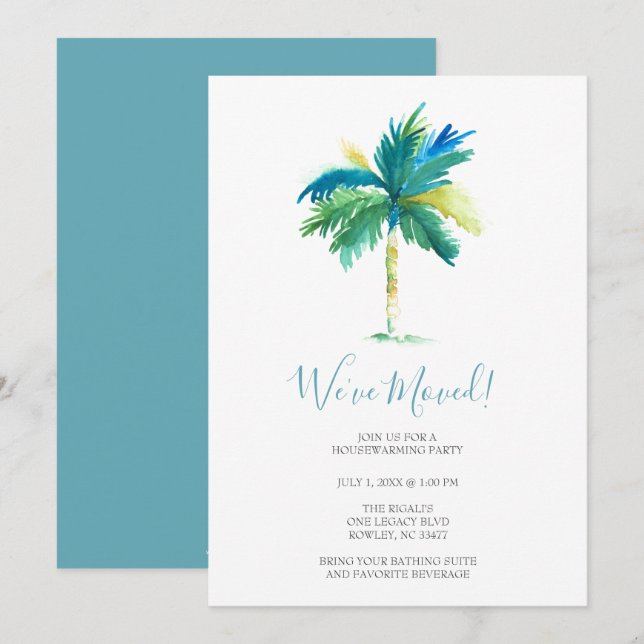 Tropical Watercolor Beach Housewarming Party  Invitation (Front/Back)