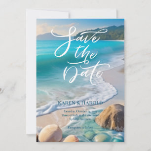 Tropical Watercolor Beach ocean Save the date Invitation