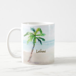 Tropical Watercolor Beach Palm Tree Coffee Mug