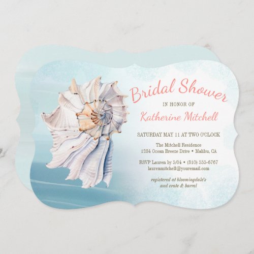 Tropical Watercolor Beach Seashell Bridal Shower Invitation