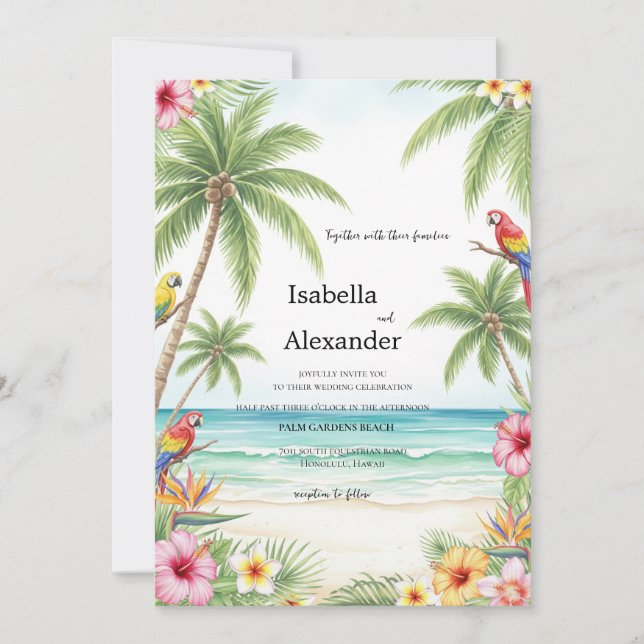 Tropical Watercolor Beach Wedding Invitation (Front)
