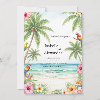 Tropical Watercolor Beach Wedding Invitation