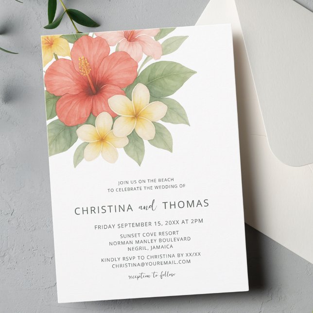 Tropical Watercolor Beach Wedding Invitation (Creator Uploaded)
