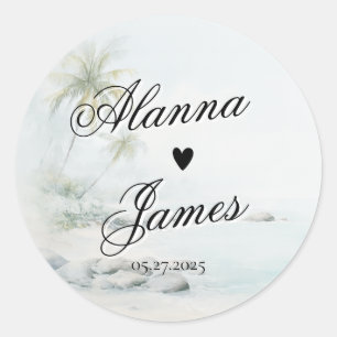 Tropical Watercolor Beach Wedding Sticker