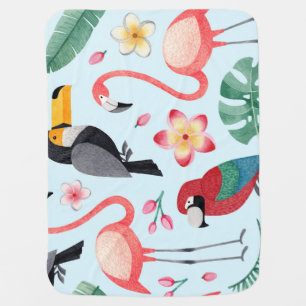 Tropical Watercolor: Bird-Flower Fusion. Baby Blanket