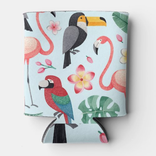 Tropical Watercolor Bird_Flower Fusion Can Cooler