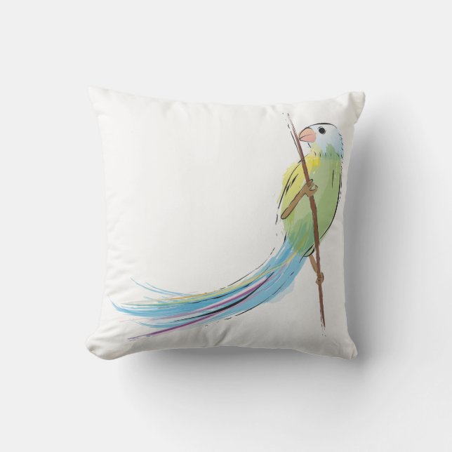 Tropical watercolor bird throw pillow (Front)