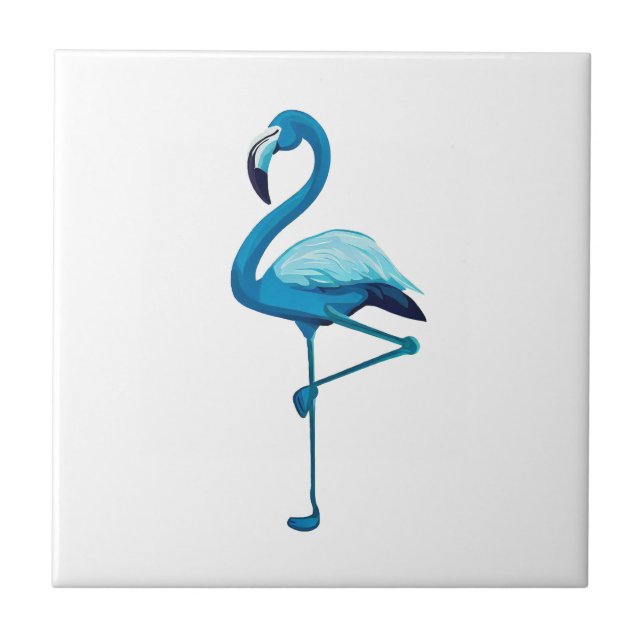Tropical Watercolor Blue Flamingo Gold Ceramic Tile (Front)