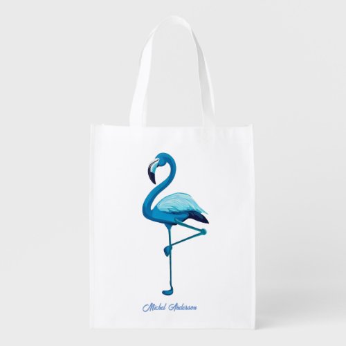 Tropical Watercolor Blue Flamingo Grocery Bag