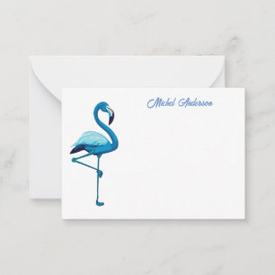Tropical Watercolor Blue Flamingo Note Card