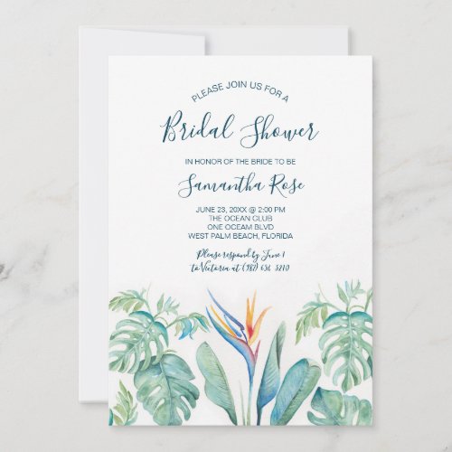 Tropical Watercolor Botanical Bridal Shower Save The Date