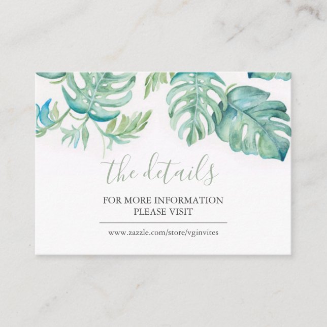 Tropical Watercolor Botanical Guest Details Insert (Front)