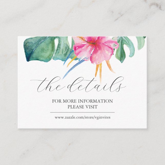 Tropical Watercolor Botanical Guest Details Insert (Front)