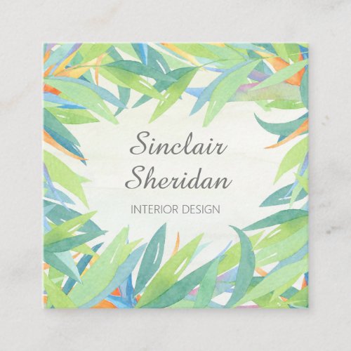 Tropical Watercolor Botanical Square Business Card