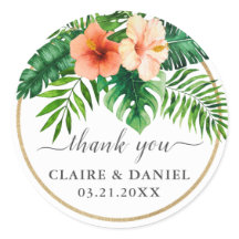 Tropical Watercolor Botanical Wedding Thank You