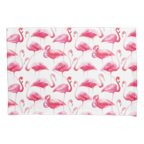 Tropical Watercolor Bright Pink Flamingo Pattern Pillow Case