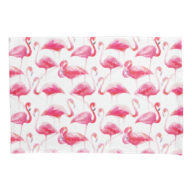 Tropical Watercolor Bright Pink Flamingo Pattern Pillow Case (Front)