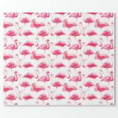 Tropical Watercolor Bright Pink Flamingo Pattern Wrapping Paper (Flat)