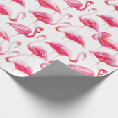 Tropical Watercolor Bright Pink Flamingo Pattern Wrapping Paper (Corner)