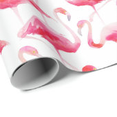Tropical Watercolor Bright Pink Flamingo Pattern Wrapping Paper (Roll Corner)