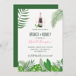 Tropical Watercolor Brunch & Bubbly Bridal Shower Invitation