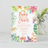 Tropical Watercolor Calligraphy Baby Shower Invitation (Standing Front)