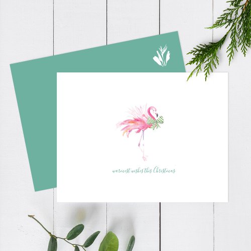 Tropical Watercolor Christmas Flamingo Postcard