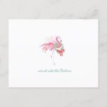 Tropical Watercolor Christmas Flamingo Postcard<br><div class="desc">These tropical Xmas cards with Pink Flamingo and wreath were designed using my hand painted original watercolor artwork. The words Warmest Wishes This Christmas are set in stylish script typography and can be personalized as you like. The postcards reverse to an island turquoise blue green solid color with hand lettered...</div>