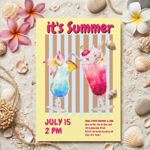 Tropical Watercolor Cocktail Pool Party Invitation