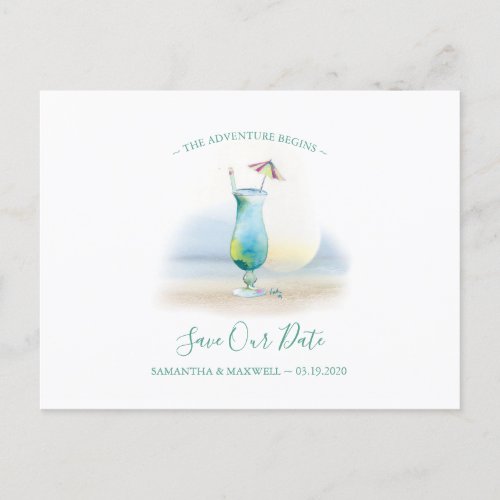 Tropical Watercolor Cocktail Save the Date Holiday Postcard