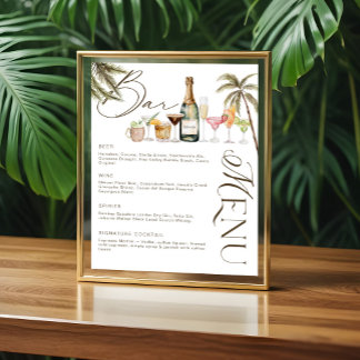 Tropical Watercolor Cocktails Wedding Bar Menu Poster