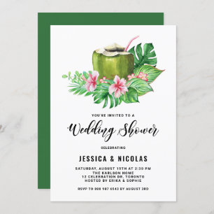 Tropical Watercolor Coconut Summer Wedding Shower Invitation