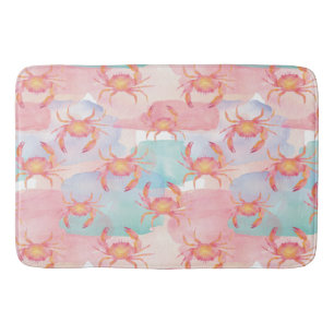 Tropical Watercolor Crab Pattern coastal vibes Bath Mat