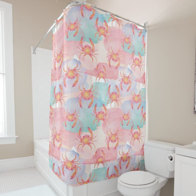Tropical Watercolor Crab Pattern Shower Curtain (Creator Uploaded)