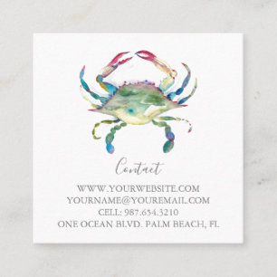Tropical Watercolor Crab Square Business Card